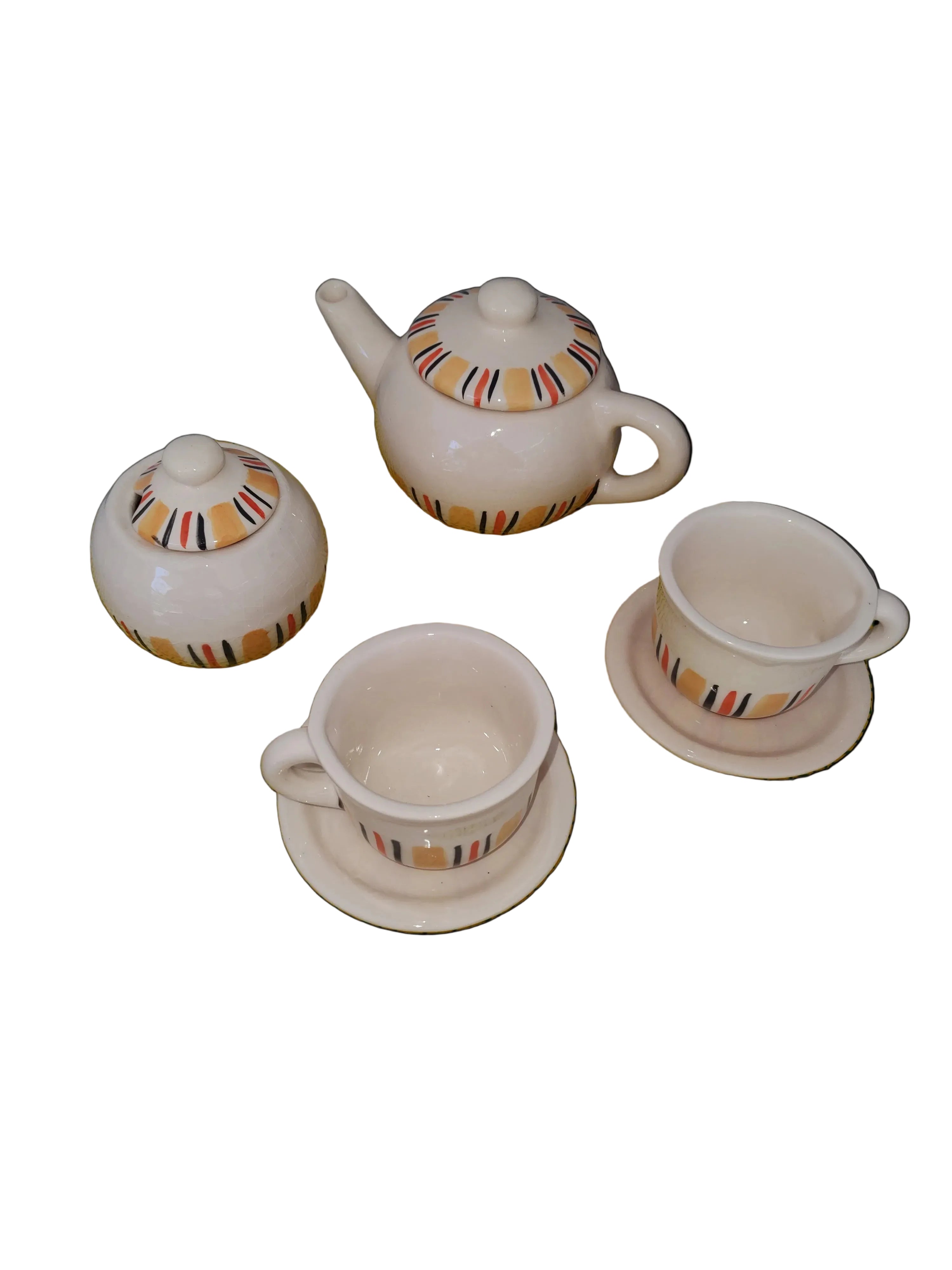 Juego de tetera, 2 tazas con plato y azucarera